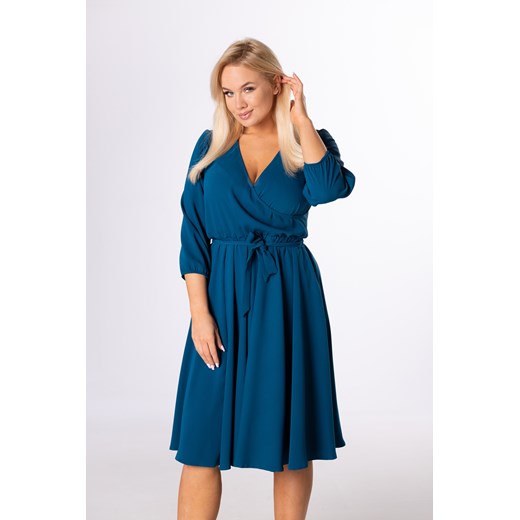 Niebieska sukienka Moda Dla Ciebie z długimi rękawami 