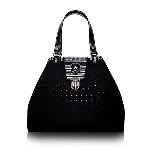 Pikowana torebka z haftowaną klapą GODDESS goshico-com czarny abstrakcyjne wzory