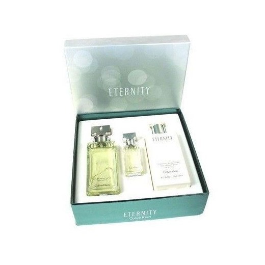 Calvin Klein Eternity W Zestaw perfum Edp 100ml + 200ml Balsam + 15ml miniatura e-glamour bialy ambra