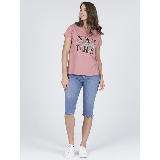 T-shirt Damski w kolorze różowym z nadrukiem Cross Jeans 44 Texas Club
