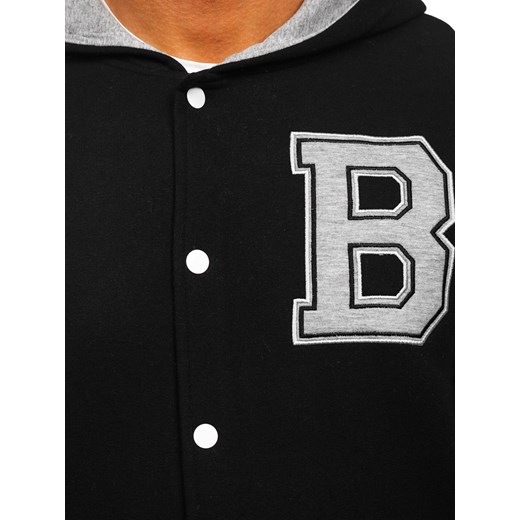Czarna z nadrukiem bluza męska bejsbolówka z kapturem rozpinana Bolf 07 XL promocja Denley