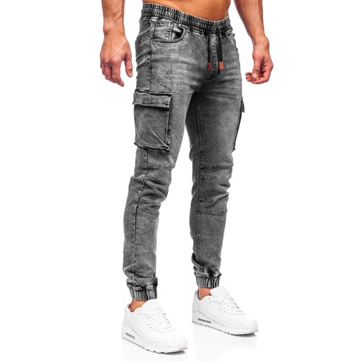 Czarne spodnie jeansowe joggery bojówki męskie Denley HY892 XL Denley wyprzedaż