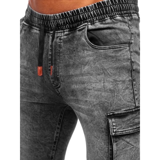 Czarne spodnie jeansowe joggery bojówki męskie Denley HY892 L promocyjna cena Denley