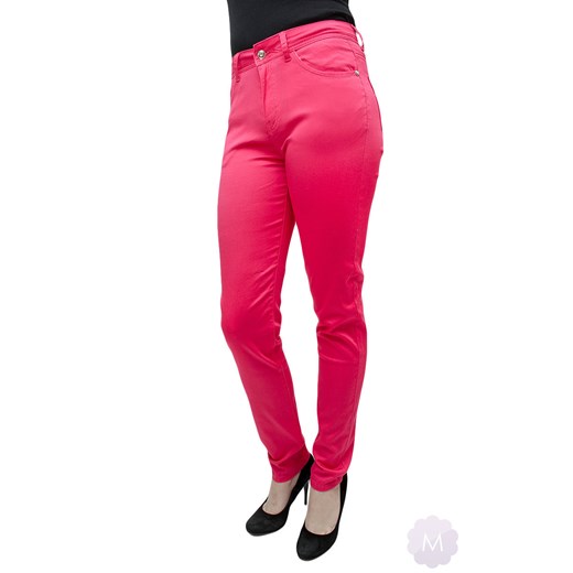 Różowe spodnie jeansowe rurki z wyższym stanem mercerie-pl czerwony jeans