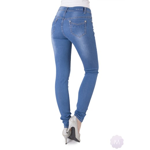 Elastyczne spodnie jeansy lekko zwężane niebieskie  z wyższym stanem mercerie-pl niebieski lekkie