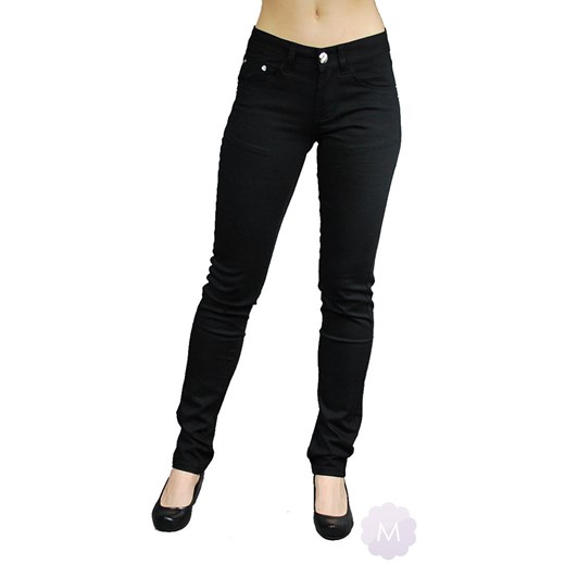 Czarne cienkie spodnie rurki jeansowe z podwyższonym stanem mercerie-pl czarny cienkie