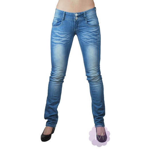 Spodnie biodrówki jeansowe niebieskie wycierane na dwa guziki mercerie-pl niebieski biodrówki