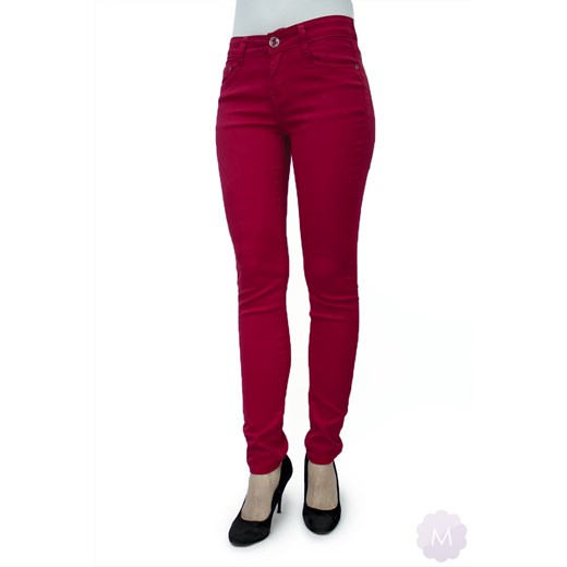 Czerwone spodnie jeansowe rurki z wyższym stanem mercerie-pl fioletowy jeans