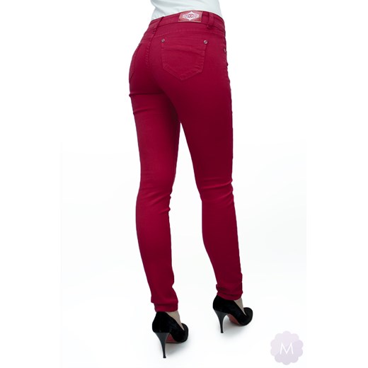 Czerwone spodnie jeansowe rurki z wyższym stanem mercerie-pl czerwony rurki