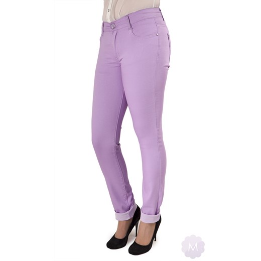 Spodnie jeansowe zwężane kolor wrzosowy z wysokim stanem mercerie-pl fioletowy kolorowe