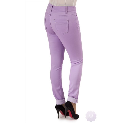 Spodnie jeansowe zwężane kolor wrzosowy z wysokim stanem mercerie-pl fioletowy Spodnie