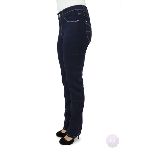 Spodnie jeansowe damskie prosta nogawka z wyższym stanem granatowe mercerie-pl czarny jeans