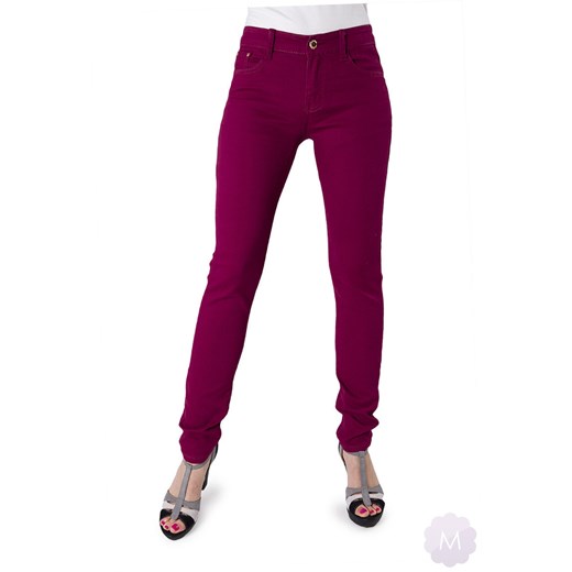 Spodnie jeansowe rurki kolor buraczkowy z wyższym stanem mercerie-pl czerwony jeans