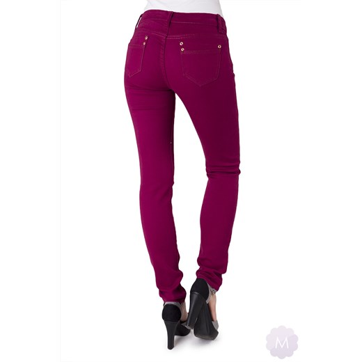 Spodnie jeansowe rurki kolor buraczkowy z wyższym stanem mercerie-pl czerwony rurki