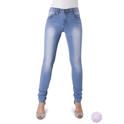 Spodnie jeansy rurki jasno niebieskie z wyższym stanem mercerie-pl niebieski jasne
