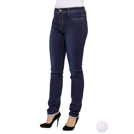Granatowe damskie spodnie jeansy z wyższym stanem ze zwężającą się nogawką mercerie-pl czarny damskie