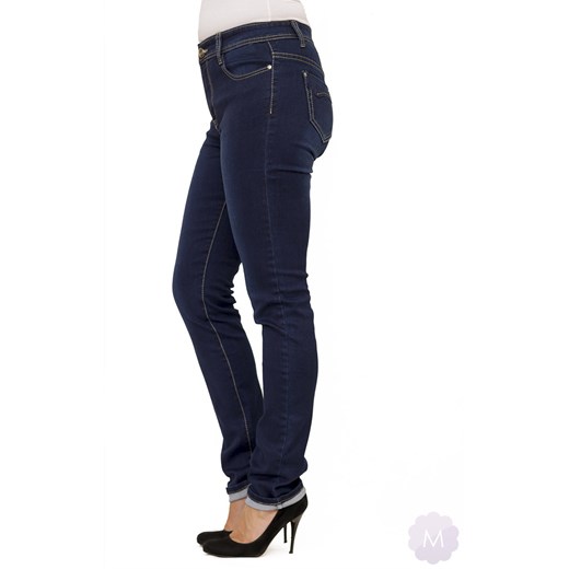 Granatowe damskie spodnie jeansy z wyższym stanem ze zwężającą się nogawką mercerie-pl czarny jeans