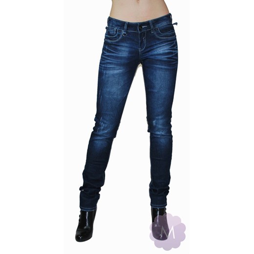 Granatowe wycierane spodnie jeansowe rurki z dodatkami mercerie-pl granatowy jeans