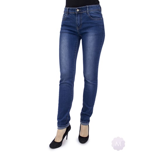Elastyczne damskie spodnie jeansowe rurki z wyższym stanem niebieskie mercerie-pl granatowy damskie