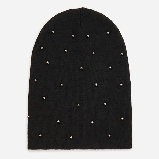 Reserved - Czarna czapka ze srebrnymi perełkami - Czarny Reserved ONE SIZE okazyjna cena Reserved