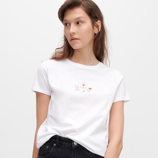 Reserved - T-shirt z minimalistycznym nadrukiem - Biały Reserved M okazja Reserved