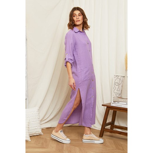 Sukienka Rodier Lin maxi koszulowa lniana 