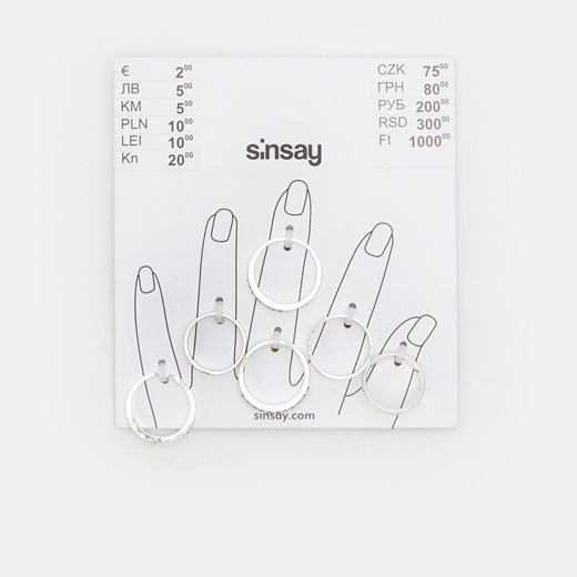 Sinsay - Pierścionki 6 pack - Srebrny Sinsay Jeden rozmiar Sinsay