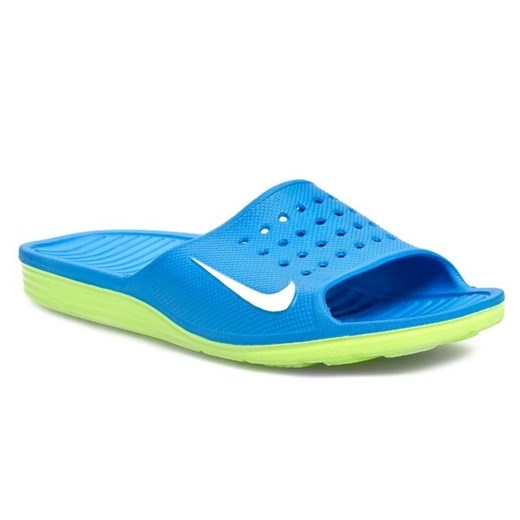 Klapki NIKE - Solarsoft Slide 386163 413 Photo Blue/White/Electro Green eobuwie-pl turkusowy jednoplaczaste