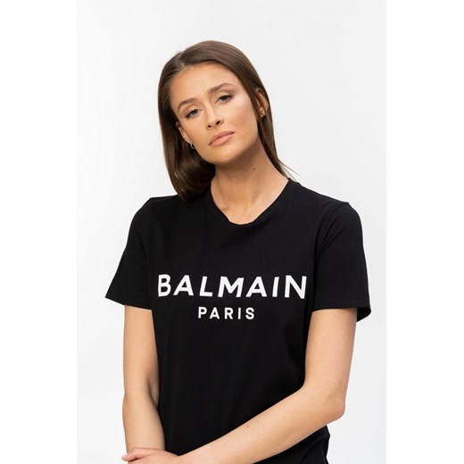 BALMAIN - czarny t-shirt damski z białym logo S outfit.pl