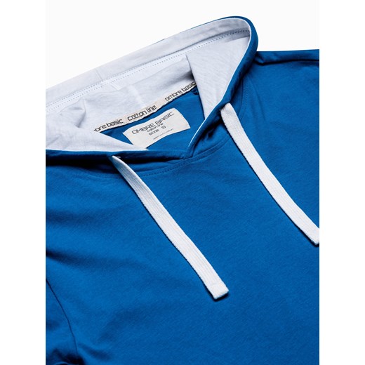 T-shirt męski z kapturem bez nadruku S1376 - niebieski L ombre