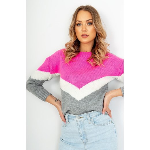 Sweter z geometrycznym wzorem szary i neonowy S/L okazyjna cena zoio.pl