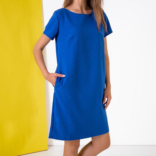 Kobaltowa damska sukienka z kieszeniami - Odzież Royalfashion.pl 5XL-50 royalfashion.pl