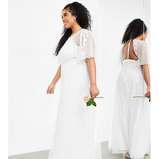 Sukienka Asos biała z krótkim rękawem z dekoltem w literę v w kwiaty 