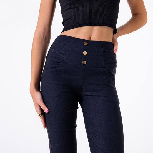 Granatowe damskie tregginsy z guzikami - Spodnie Royalfashion.pl M/L - 39 royalfashion.pl