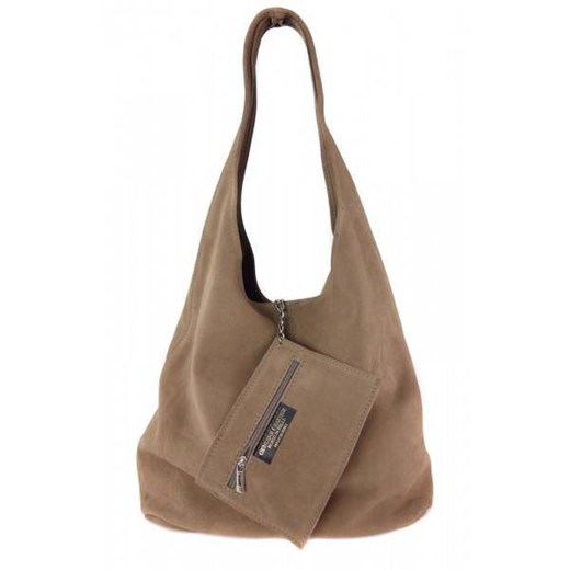 Worek zamszowy Shopper Bag , Włoska skórzana torba XL A4  Beż ciemny  W456TT2 Kemer Bagażownia.pl promocja
