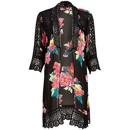 Black floral victoriana kimono river-island szary kimono