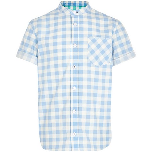 Boys light blue check grandad shirt river-island mietowy t-shirty