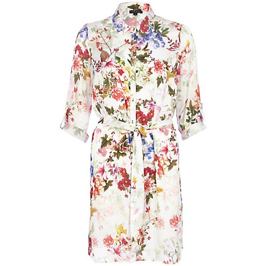 Cream floral print shirt dress river-island bezowy kwiatowy