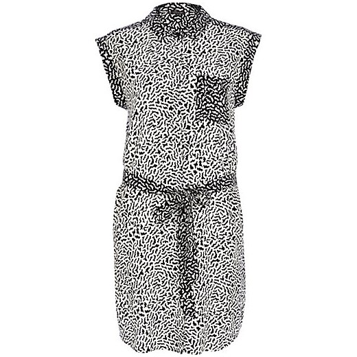 Black and white abstract print shirt dress river-island szary nadruki