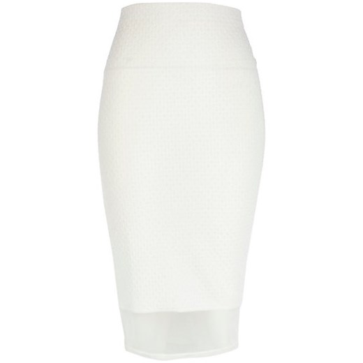 White mesh hem textured pencil skirt river-island bialy spódnica
