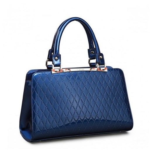 Lakierowana torba do ręki Błękit paryski wizytowe-torebki-pl niebieski bez wzorów/nadruków
