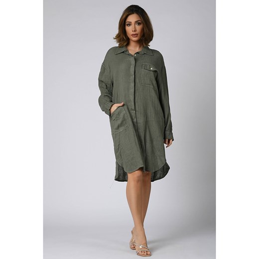 Lniana sukienka "Andrea" w kolorze khaki Plus Size Company 36/38 okazyjna cena Limango Polska