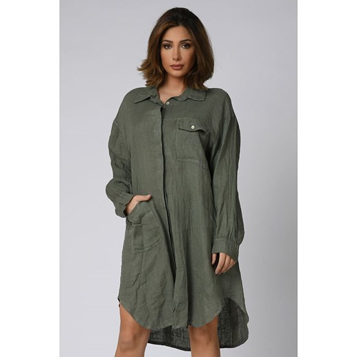 Lniana sukienka "Andrea" w kolorze khaki Plus Size Company 36/38 Limango Polska promocyjna cena