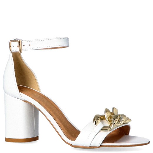 Sandały damskie białe Tymoteo eleganckie na wysokim obcasie z klamrą 