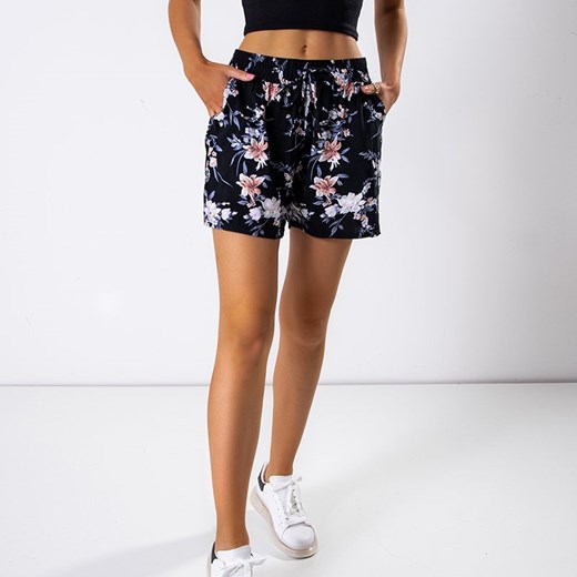 Granatowe damskie spodenki w roślinny wzór - Odzież Royalfashion.pl L - 40 royalfashion.pl