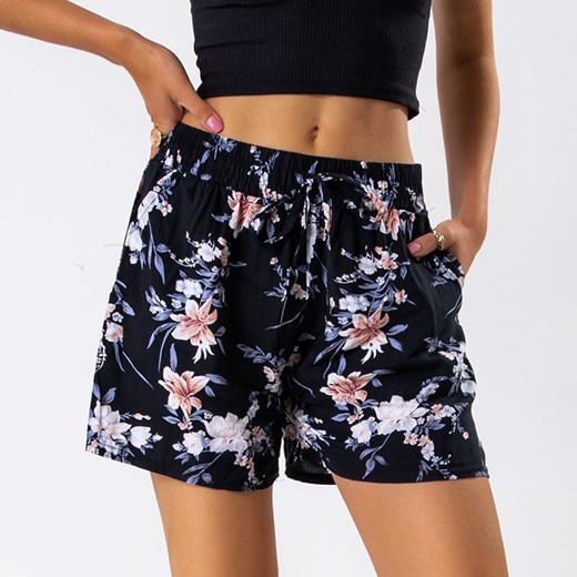 Granatowe damskie spodenki w roślinny wzór - Odzież Royalfashion.pl XL - 42 royalfashion.pl