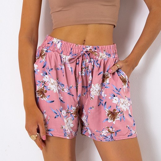 Różowe damskie spodenki w roślinny wzór - Odzież Royalfashion.pl XL - 42 royalfashion.pl
