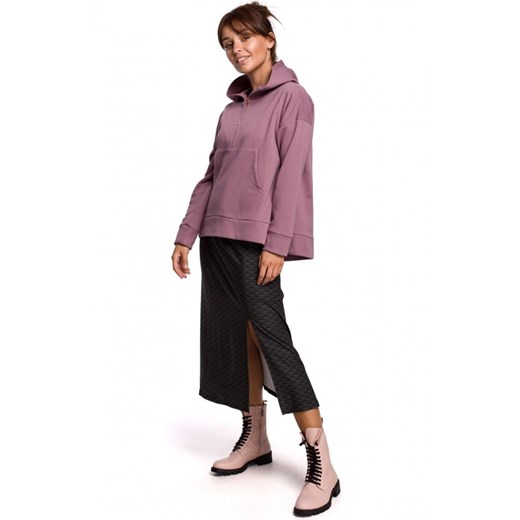 Ciepła bluza z kieszenią kangurek i kapturem - wrzosowa Be 40/42 (L/XL) Jesteś Modna