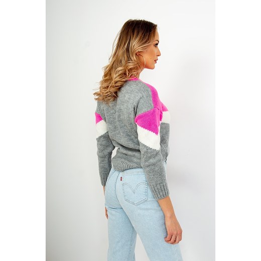 Sweter z geometrycznym wzorem szary i neonowy S/L zoio.pl okazyjna cena