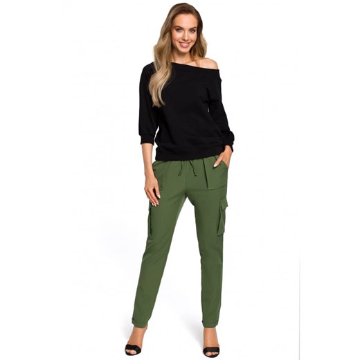 Bluzka z opadającym ramieniem - czarna Moe 40/42 (L/XL) Jesteś Modna